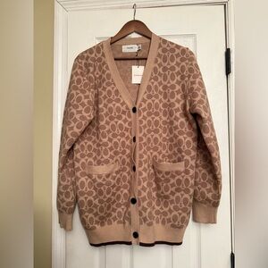 New Authentic Coach relaxed Cardigan Black Logo Button Beige large sold out $395